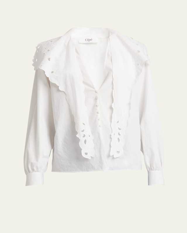Embroidered Lavallière Cotton Shirt